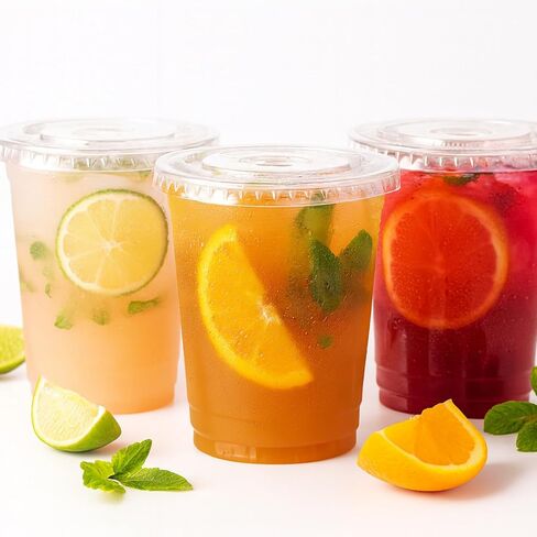 SHENLIU 500 Pcs Clear Flat PET Plastic Lids with Straw Slot, 98mm Disposable Transparent Cup Lids Fits 16, 20, 24 oz Cups for Iced Coffee Milkshake Ice Cream Office in Saudi Arabia