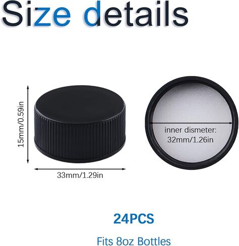 INCREWAY 24Pcs Plastic Bottle Lids, Replacement Bottle Caps for Glass Juice Bottles, Reusable Portable Lids for Juicing, Smoothies, Coffee, Jam, Travel Beverage Storage Containers (Black,32mm ID) in Saudi Arabia