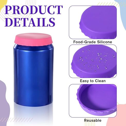 12 Pack Silicone Soda Can Cover Lids, 2.1inch Colorful Reusable Drink Cans Protector Pop Can Lids Fits Standard Cans Stopper and Protector for Beer, Beverage, Juice in Saudi Arabia
