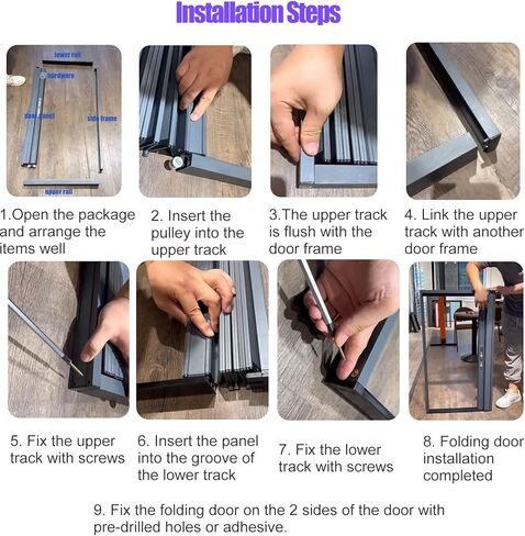 باب أكورديون قابل للطي شديد التحمل - مقسم غرفة كونسرتينا من الألومنيوم المقاوم للماء، للاستخدام التجاري والمنزلي، مصنوع حسب الطلب باللون الرمادي 130 × 196 سم (51.2 × 77.2 بوصة) in Kuwait