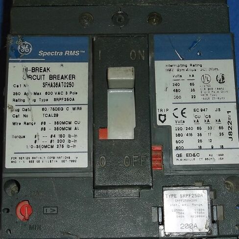 GE SPECTRA RMS 250A 600V 3 POLE CIRCUIT BREAKER SFHA36AT0250 in Saudi Arabia