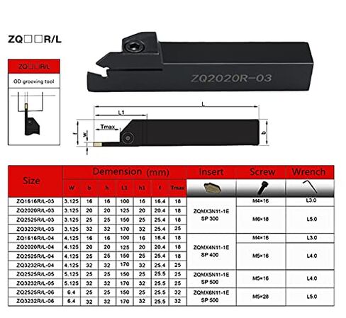 ZQ1616R/L ZQ2020R/L ZQ2525R/L حامل أدوات الحز الخارجي مخرطة تصنيع الآلات قطع أداة حامل شفرة الحز المعدنية لإدراج الحز SP200 /SP300/SP400/SP500 (ZQ2020R-03) in Kuwait