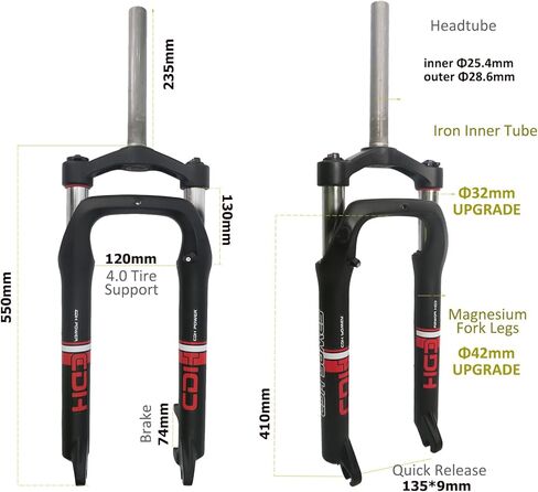 CDHPOWER Bike 26" x 4.0" Fat Suspension Fork 26 inch Fat 4.0" tire, Disc Brake, Black (Fork only) in Saudi Arabia