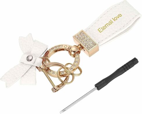 Harfington Car Key Chain Clip Clip 5.12 بوصة من الجلد المفتاح FOB المفتاح مع معاداة مع مضادات الدقة D Ring & Keyrings Fit Women Men للسيارة المنزلية ، الذهب الأبيض in Saudi Arabia