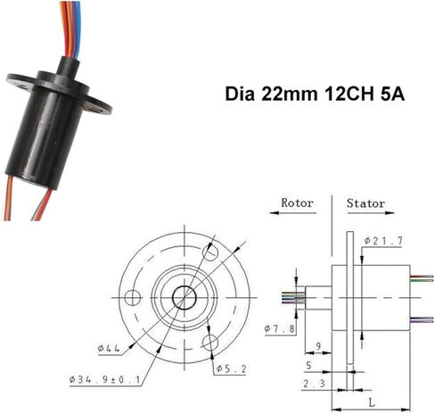 1 قطعة OD 22 مللي متر 5A الحالي موصل زلة حلقة 12 سلك توليد طاقة الرياح زلة حلقة 360 درجة فرشاة حلقة جمع مشترك in Kuwait