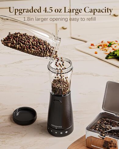 Electric Salt and Pepper Grinder Set with 4.5oz Large Capacity, Stainless Steel Rechargeable Salt and Pepper Grinder with 1.8" Wide Mouth, Storage Base,Adjustable Coarseness, and One-Hand Operation in Saudi Arabia