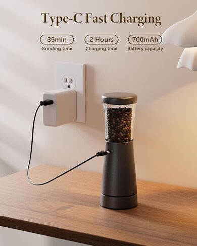 Electric Salt and Pepper Grinder Set with 4.5oz Large Capacity, Stainless Steel Rechargeable Salt and Pepper Grinder with 1.8" Wide Mouth, Storage Base,Adjustable Coarseness, and One-Hand Operation in Saudi Arabia
