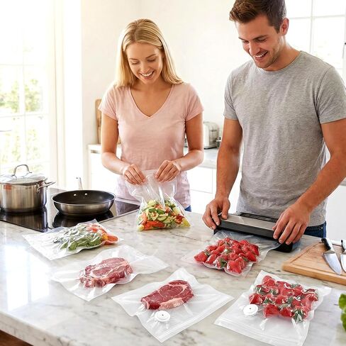 40PCS Vacuum Sealer Bags with Air Valve, Reusable Vacuum Sealing Food Storage Bags for Sous Vide, Freezer & Microwave (20 Small & 20 Large) in Saudi Arabia