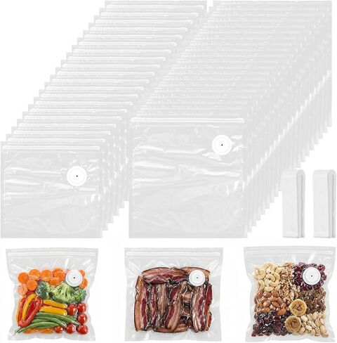 40PCS Vacuum Sealer Bags with Air Valve, Reusable Vacuum Sealing Food Storage Bags for Sous Vide, Freezer & Microwave (20 Small & 20 Large) in Saudi Arabia