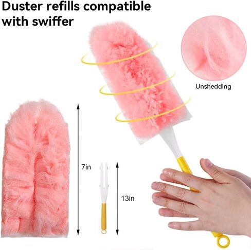 Heavy Duty Duster Refills, 360° Efficient Duster Kit for Swiffer, 30 Pack & 3 ft Extension Pole, 5X Microfibers Multisurface Dusters for Cleaning Home, Celling Fan, Blinds, Vent & Shelves in Kuwait