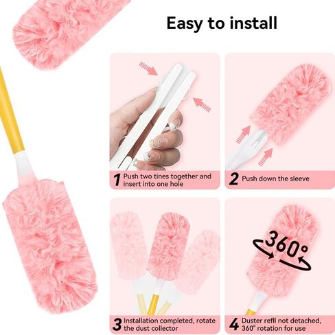 Heavy Duty Duster Refills, 360° Efficient Duster Kit for Swiffer, 30 Pack & 3 ft Extension Pole, 5X Microfibers Multisurface Dusters for Cleaning Home, Celling Fan, Blinds, Vent & Shelves in Kuwait