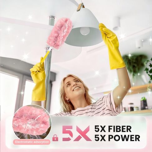 Heavy Duty Duster Refills, 360° Efficient Duster Kit for Swiffer, 30 Pack & 3 ft Extension Pole, 5X Microfibers Multisurface Dusters for Cleaning Home, Celling Fan, Blinds, Vent & Shelves in Kuwait