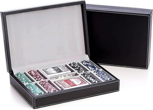Bey-Berk Personalized Mason 200-Chip Leather Poker Set (Black), 11.5g Clay Composite Chips with Playing Cards and Dice in 12" x 8" x 2.75" Case in Kuwait