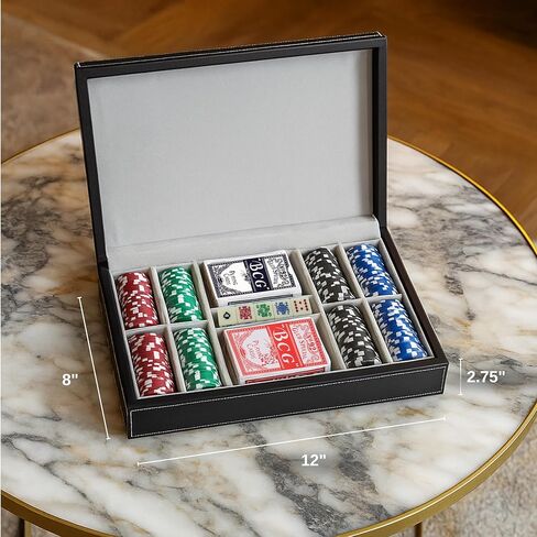 Bey-Berk Personalized Mason 200-Chip Leather Poker Set (Black), 11.5g Clay Composite Chips with Playing Cards and Dice in 12" x 8" x 2.75" Case in Kuwait