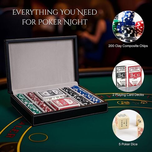 Bey-Berk Personalized Mason 200-Chip Leather Poker Set (Black), 11.5g Clay Composite Chips with Playing Cards and Dice in 12" x 8" x 2.75" Case in Kuwait