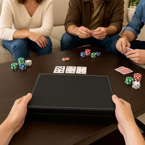 Bey-Berk Personalized Mason 200-Chip Leather Poker Set (Black), 11.5g Clay Composite Chips with Playing Cards and Dice in 12" x 8" x 2.75" Case in Kuwait