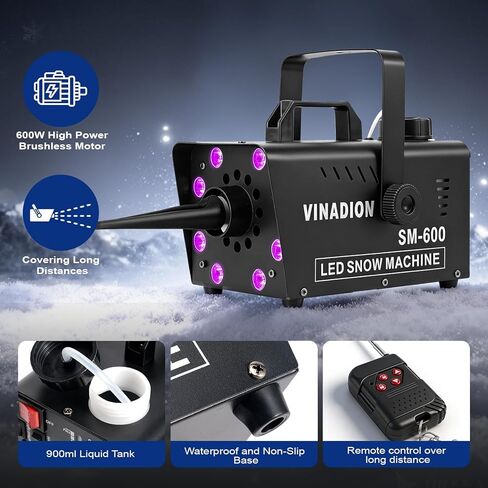 Upgraded Snow Maker Machine Outdoor Industrial 600W Snowflake Machine with Wireless Remote Control 8 LED 13 Color Light Effect Stage Snow Machines for DJ Party, Wedding,Christmas Decoration in Saudi Arabia