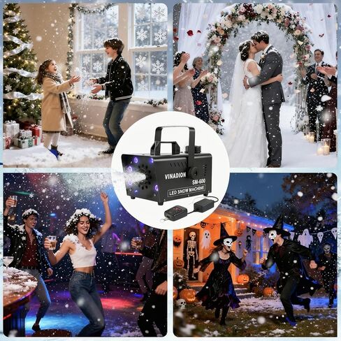 Upgraded Snow Maker Machine Outdoor Industrial 600W Snowflake Machine with Wireless Remote Control 8 LED 13 Color Light Effect Stage Snow Machines for DJ Party, Wedding,Christmas Decoration in Saudi Arabia