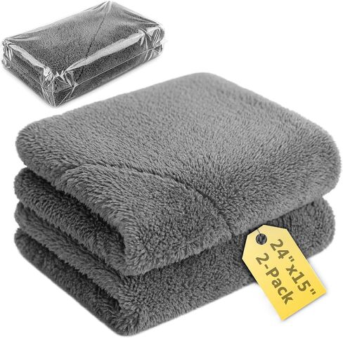 2-Pack Microfiber Towels (24"" x 15") Large Ultra Plush Super Soft Absorbent Detailing Drying Towel for Cars, SUV, Non Streaks, No Scratches, Spot Lint Free (Blue) in Kuwait