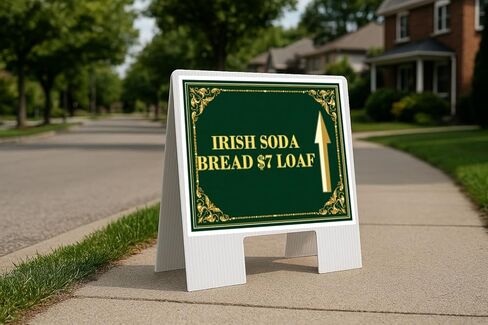Irish Soda Bread $7 Loaf St. Patrick'S Day Irish Clover Fancy Gold Up Arrows A-Frame Single Sided 23x23 in. sign in Kuwait