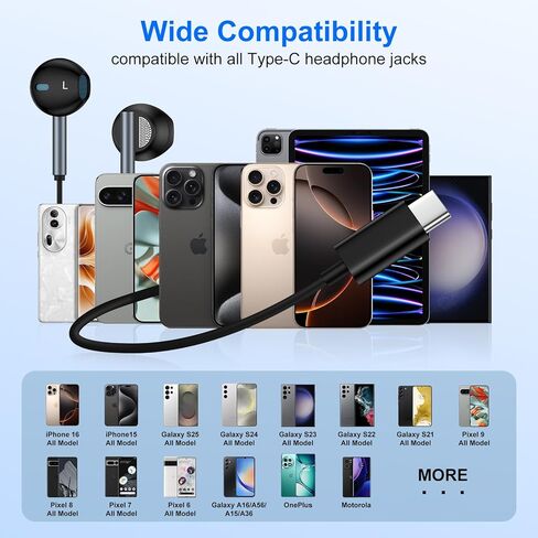 USB C Noise Canceling Earbuds with Microphone & Volume Control Earphones for iPhone 16 Pro Max/16, Type C Wired Earbud Semi in Ear Headphones for Samsung Galaxy S25 Ultra S24 FE S23 A56 Z Fold 7 in Kuwait