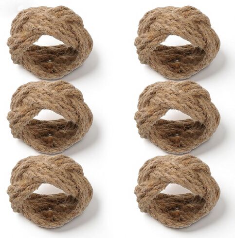6 PCS Woven Napkin Rings, Natural Burlap Napkin Rings Nautical Napkins Ring Holders Rustic Farmhouse Table Decor for Party Gathering Banquet Wedding Birthday Decoration in Saudi Arabia
