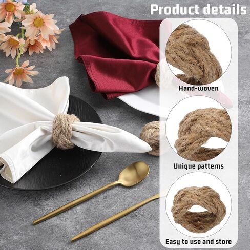 6 PCS Woven Napkin Rings, Natural Burlap Napkin Rings Nautical Napkins Ring Holders Rustic Farmhouse Table Decor for Party Gathering Banquet Wedding Birthday Decoration in Saudi Arabia