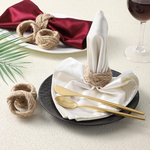 6 PCS Woven Napkin Rings, Natural Burlap Napkin Rings Nautical Napkins Ring Holders Rustic Farmhouse Table Decor for Party Gathering Banquet Wedding Birthday Decoration in Saudi Arabia