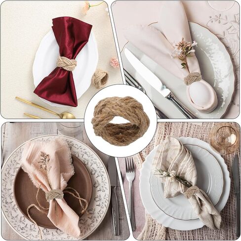 6 PCS Woven Napkin Rings, Natural Burlap Napkin Rings Nautical Napkins Ring Holders Rustic Farmhouse Table Decor for Party Gathering Banquet Wedding Birthday Decoration in Saudi Arabia