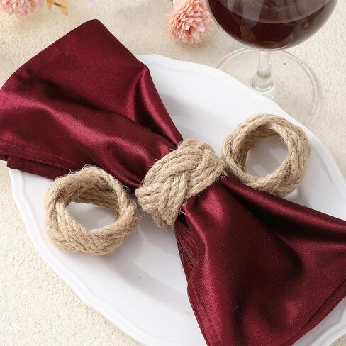 6 PCS Woven Napkin Rings, Natural Burlap Napkin Rings Nautical Napkins Ring Holders Rustic Farmhouse Table Decor for Party Gathering Banquet Wedding Birthday Decoration in Saudi Arabia