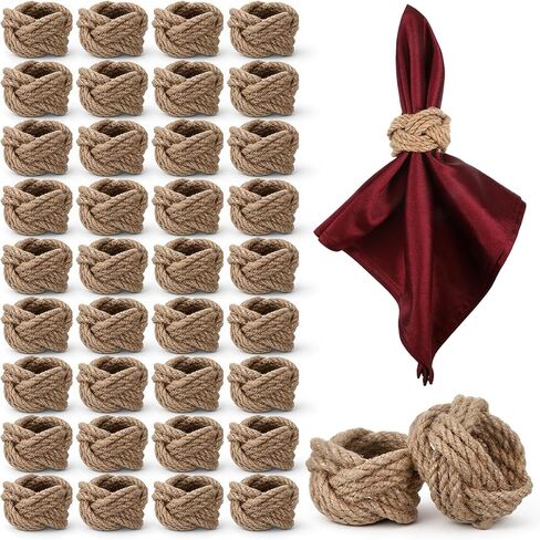 36 Pcs Woven Napkin Rings, Natural Burlap Napkin Rings, Woven Rustic Farmhouse Nautical Napkins Ring, for Party Gathering Banquet Wedding Birthday Table Decor in Saudi Arabia