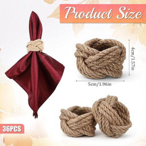 36 Pcs Woven Napkin Rings, Natural Burlap Napkin Rings, Woven Rustic Farmhouse Nautical Napkins Ring, for Party Gathering Banquet Wedding Birthday Table Decor in Saudi Arabia