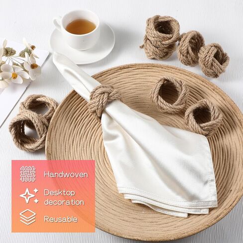 36 Pcs Woven Napkin Rings, Natural Burlap Napkin Rings, Woven Rustic Farmhouse Nautical Napkins Ring, for Party Gathering Banquet Wedding Birthday Table Decor in Saudi Arabia
