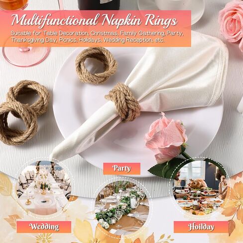 36 Pcs Woven Napkin Rings, Natural Burlap Napkin Rings, Woven Rustic Farmhouse Nautical Napkins Ring, for Party Gathering Banquet Wedding Birthday Table Decor in Saudi Arabia