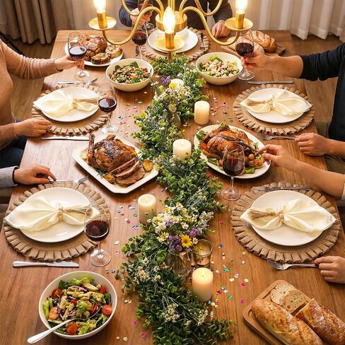 18 قطعة من مفارش الخيش الطبيعية المستديرة، حلقات منديل خشبية مع مناديل العشاء القماشية، مجموعة مفارش الجوت المقاومة للحرارة لتزيين طاولة الطعام في الزفاف in Kuwait