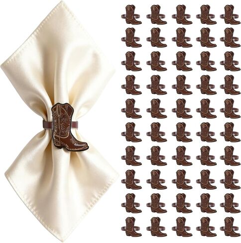 50PCS Western Party Decorations Cowboy Boot Napkin Rings Rustic Farmhouse Western Napkin Holder Metal Tissue Rings Buckles Cowboy Birthday Party Supplies in Saudi Arabia