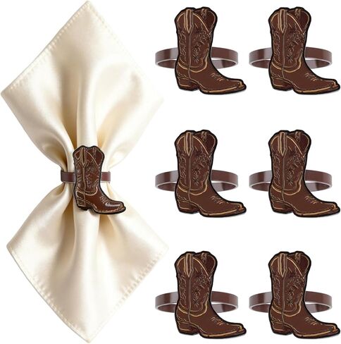 50PCS Western Party Decorations Cowboy Boot Napkin Rings Rustic Farmhouse Western Napkin Holder Metal Tissue Rings Buckles Cowboy Birthday Party Supplies in Saudi Arabia
