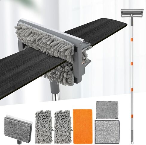 CALBEAU Ceiling Fan Cleaner Duster with 84'' Extension Pole, Baseboard Cleaner Tool with Handle, Reusable Chenille & Microfiber Pads for Dusting Ceiling Fan Baseboard Wall Window Floor in Kuwait