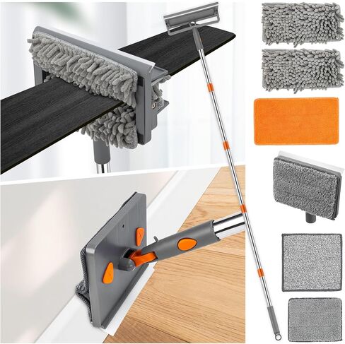 CALBEAU Ceiling Fan Cleaner Duster with 84'' Extension Pole, Baseboard Cleaner Tool with Handle, Reusable Chenille & Microfiber Pads for Dusting Ceiling Fan Baseboard Wall Window Floor in Kuwait