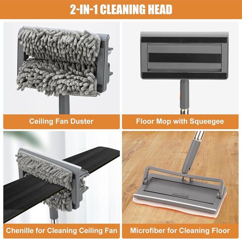 CALBEAU Ceiling Fan Cleaner Duster with 84'' Extension Pole, Baseboard Cleaner Tool with Handle, Reusable Chenille & Microfiber Pads for Dusting Ceiling Fan Baseboard Wall Window Floor in Kuwait