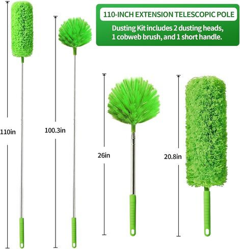 Cobweb Duster with Extension Pole, Washable Cleaning Duster Kit with 3 Duster Heads, Cobweb Duster, Corner Brush, Aluminum Telescoping Pole for high Ceiling Fan，Spider Web Brush with Extension Pole in Saudi Arabia