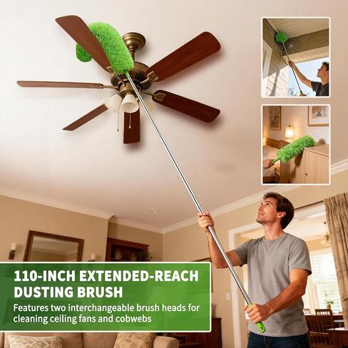 Cobweb Duster with Extension Pole, Washable Cleaning Duster Kit with 3 Duster Heads, Cobweb Duster, Corner Brush, Aluminum Telescoping Pole for high Ceiling Fan，Spider Web Brush with Extension Pole in Saudi Arabia