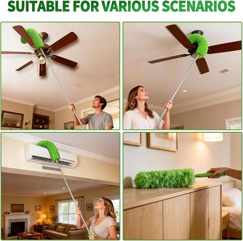 Cobweb Duster with Extension Pole, Washable Cleaning Duster Kit with 3 Duster Heads, Cobweb Duster, Corner Brush, Aluminum Telescoping Pole for high Ceiling Fan，Spider Web Brush with Extension Pole in Saudi Arabia