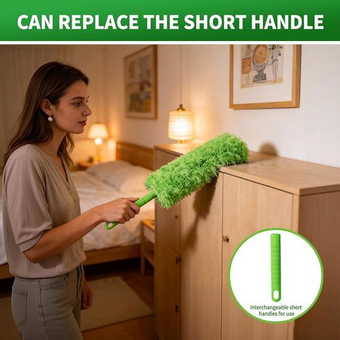 Cobweb Duster with Extension Pole, Washable Cleaning Duster Kit with 3 Duster Heads, Cobweb Duster, Corner Brush, Aluminum Telescoping Pole for high Ceiling Fan，Spider Web Brush with Extension Pole in Saudi Arabia