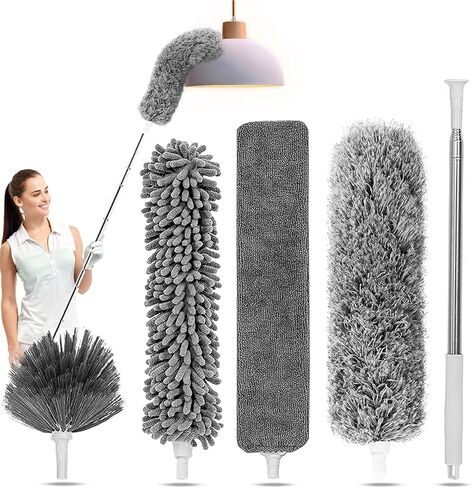 5-in-1 Kit Dusters for Cleaning, Duster with Extension Pole, Extendable Duster with 100 Inches, Microfiber Dusters, Webster Cobweb Duster for Cleaning Ceiling Fans, Furniture, Blinds - Blue in Saudi Arabia