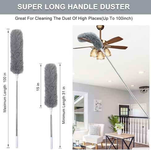 منفضة ريش من الألياف الدقيقة بطول 100 بوصة، منفضة أقطاب قابلة للتمديد، منفضة غبار من نسيج العنكبوت للتنظيف، رأس من الألياف الدقيقة قابل للانحناء والغسل، منظف للأسقف العالية، المروحة، الأثاث in Kuwait