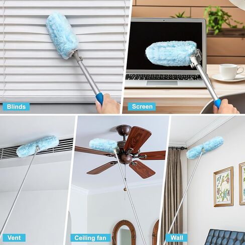 منفضة جيهون مع عمود تمديد بطول 6 أقدام، 10 عبوات متوافقة مع مقبض سويفر فائق القابل للتمديد، مجموعة أدوات بدء تشغيل عصا الغبار شديدة التحمل لتنظيف أرفف مروحة السقف العالية، وستائر النوافذ in Kuwait