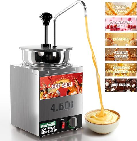 WantJoin Nacho Cheese Dispenser with Pump - 4.6QT Commercial Stainless Steel Warmer with 86-185°F Temperature Control for Hot Fudge, Caramel & Sauces in Saudi Arabia