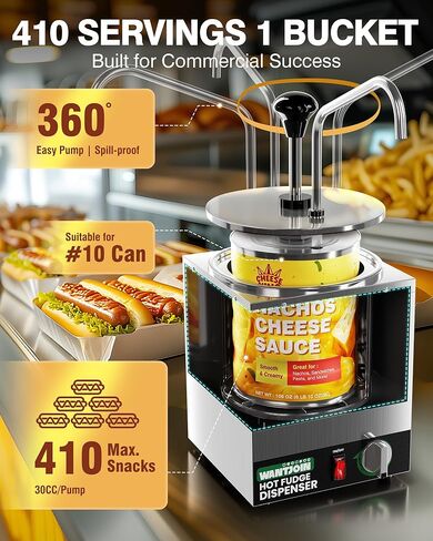WantJoin Nacho Cheese Dispenser with Pump - 4.6QT Commercial Stainless Steel Warmer with 86-185°F Temperature Control for Hot Fudge, Caramel & Sauces in Saudi Arabia