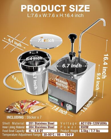 WantJoin Nacho Cheese Dispenser with Pump - 4.6QT Commercial Stainless Steel Warmer with 86-185°F Temperature Control for Hot Fudge, Caramel & Sauces in Saudi Arabia